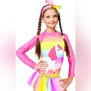 Adorable Little Girls Pink Unicorn Sunsuit 2Piece Swimwear Set
